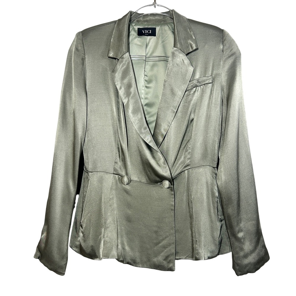 VICI Women's Satin Blazer‎ - Small  - Sage - Picture 2 of 11